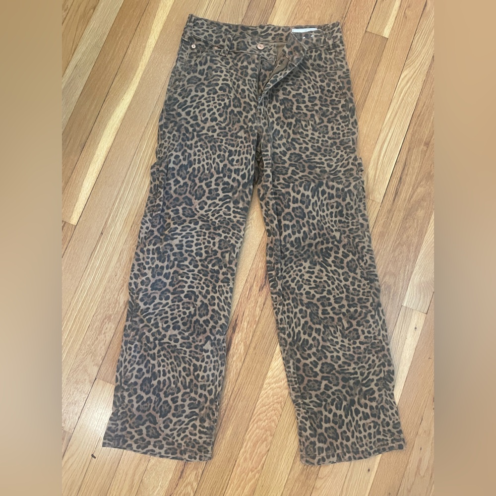 GAP Leopard Print Straight Leg Pants - Brown